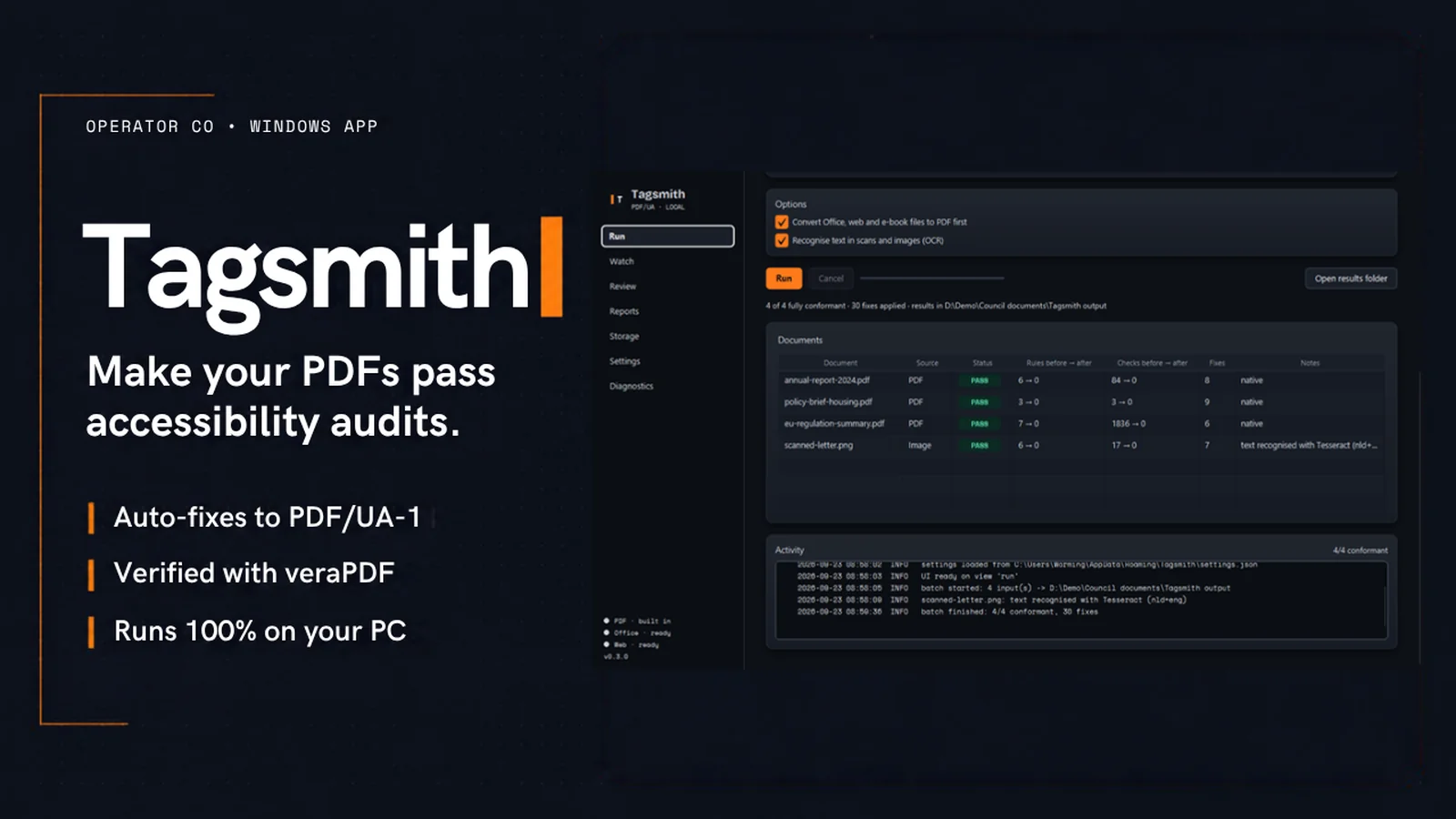 Tagsmith cover — Make PDFs Accessible, 100% on Your PC